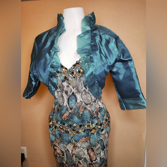 Terani couture Turquoise Green Prom Dress - Picture 4 of 5